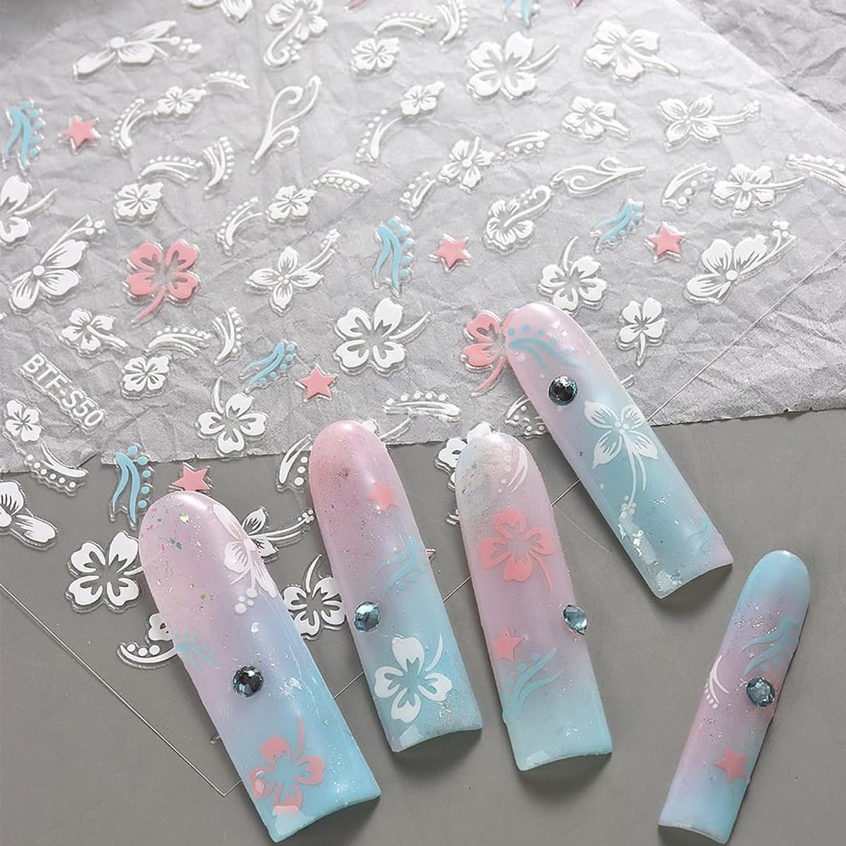 MAYCREATE® Flowers Nail Decal Stickers, 5 Sheets Self-Adhesive Flowers Nail Decals, Charming Floral Nail Art Decals, Butterfly Stickers for Nail Art Multi Color Acrylic Flowers for Nails Extensions