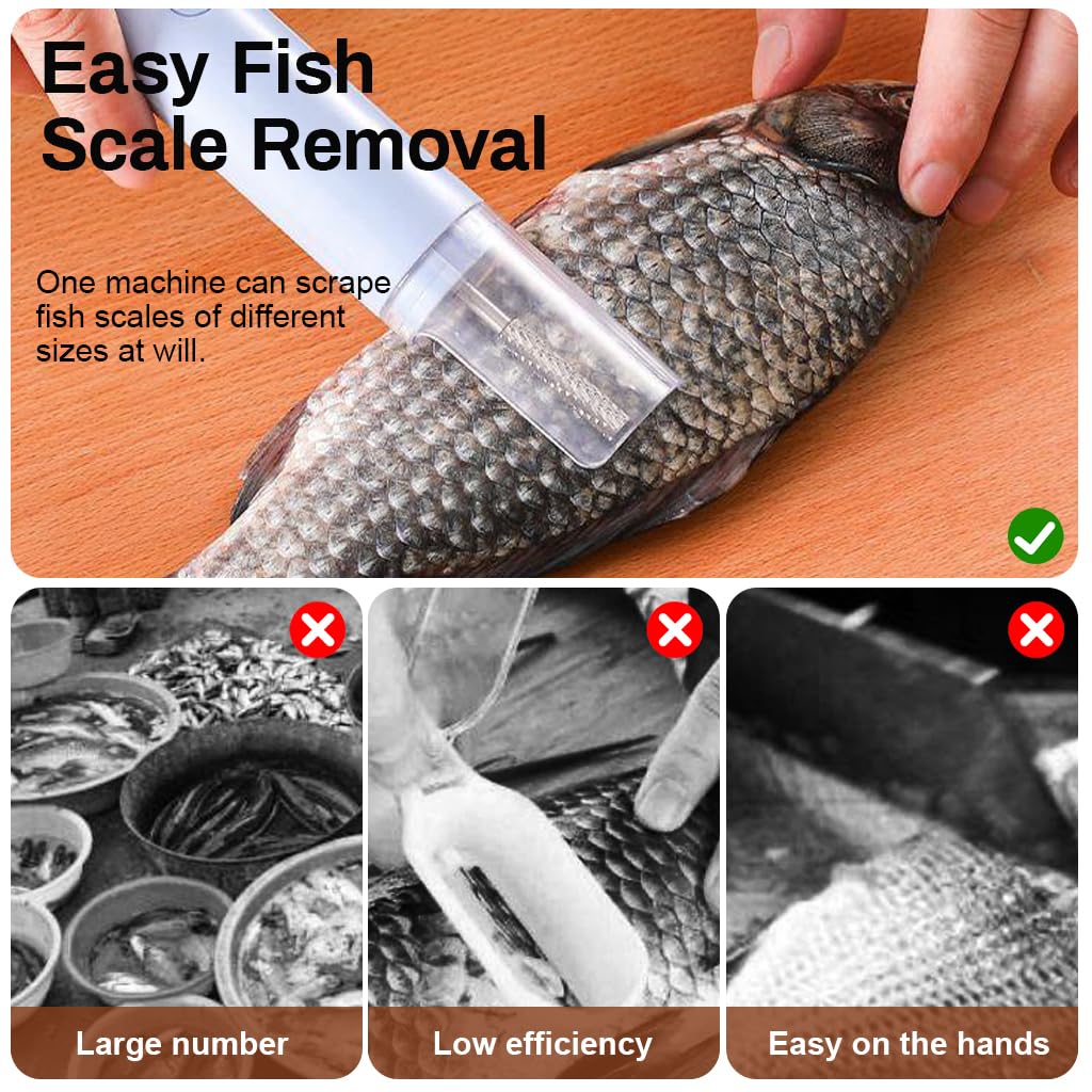 Supvox® Electric Fish Scale Remover - 1500mAh Stainless Steel Scraper Fish Electric Scaler with Safety Shield, Kitchen Fish Scaler Cutting Knife, Ideal for Home & Commercial Use