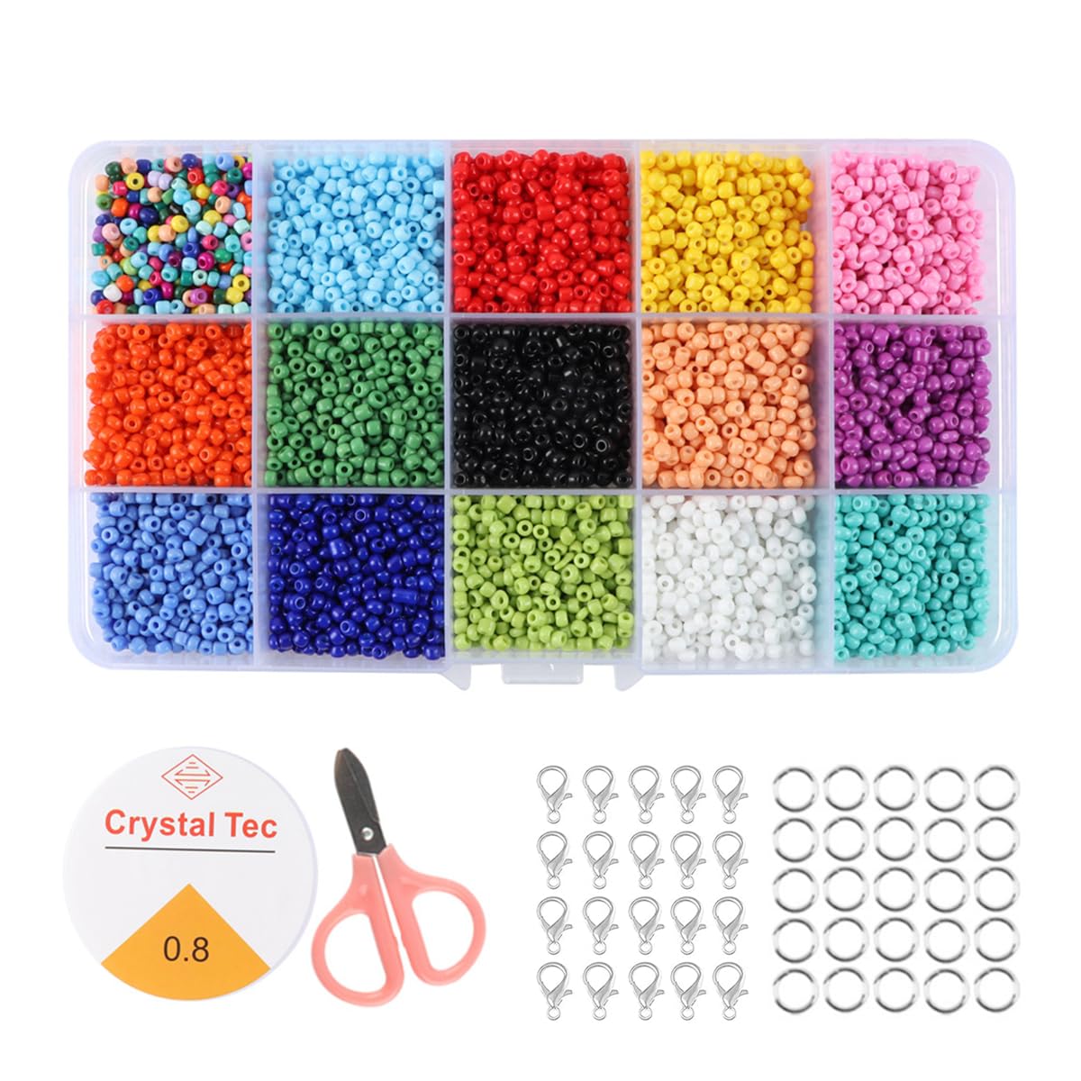 SANNIDHI 7500Pcs Glass Seed Beads For Jewellery Making Kit, 3Mm Small Color Beads For Crafts Bracelet Necklace Diy Jewelry Making Set For Girls Adults Gift, Multicolor