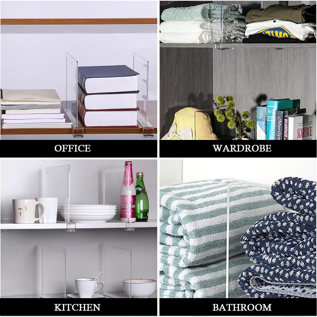 HASTHIP Clear Acrylic Shelf Dividers for Closet Organization 30x24.5cm with Insert-On Design