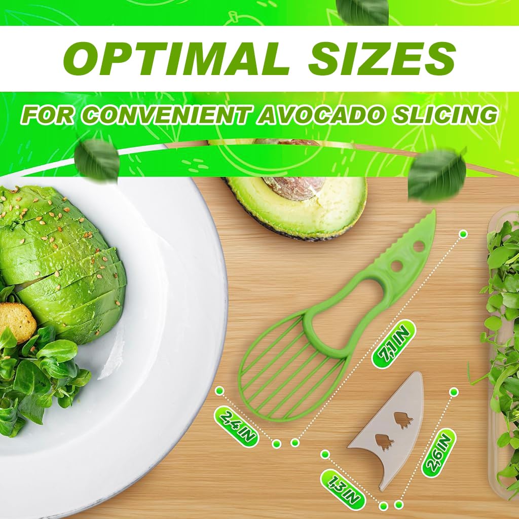 Supvox® 2Pcs Avocado Slicer Cutter Tool, 3 in 1 Avocado Peeler, Green Avocado Cutter and Scooper for Fruits Vegetable - Peel Avocado Slicer Pitter - Plastic Avocado Knife