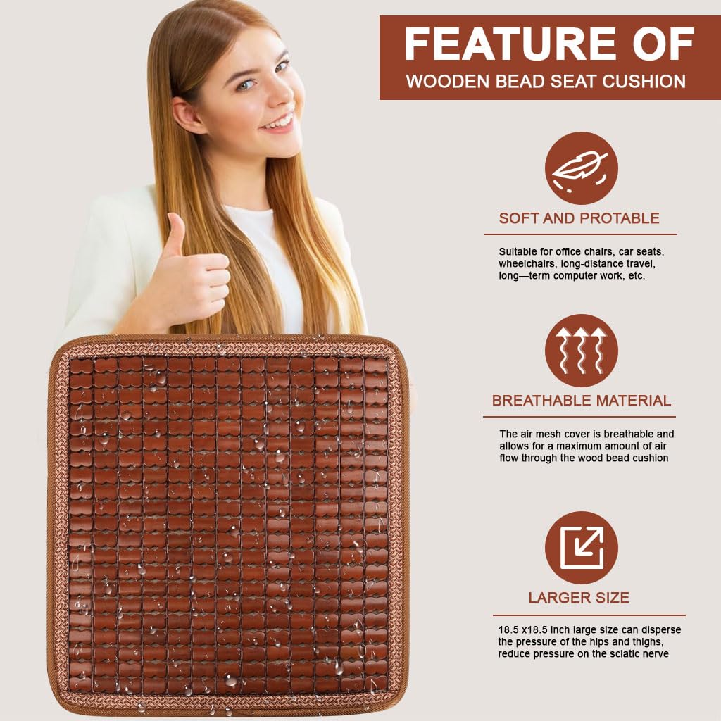 STHIRA Bamboo Chair Pad for Summer Cooling Comfort featuring Anti Slip Backing 16x16 in