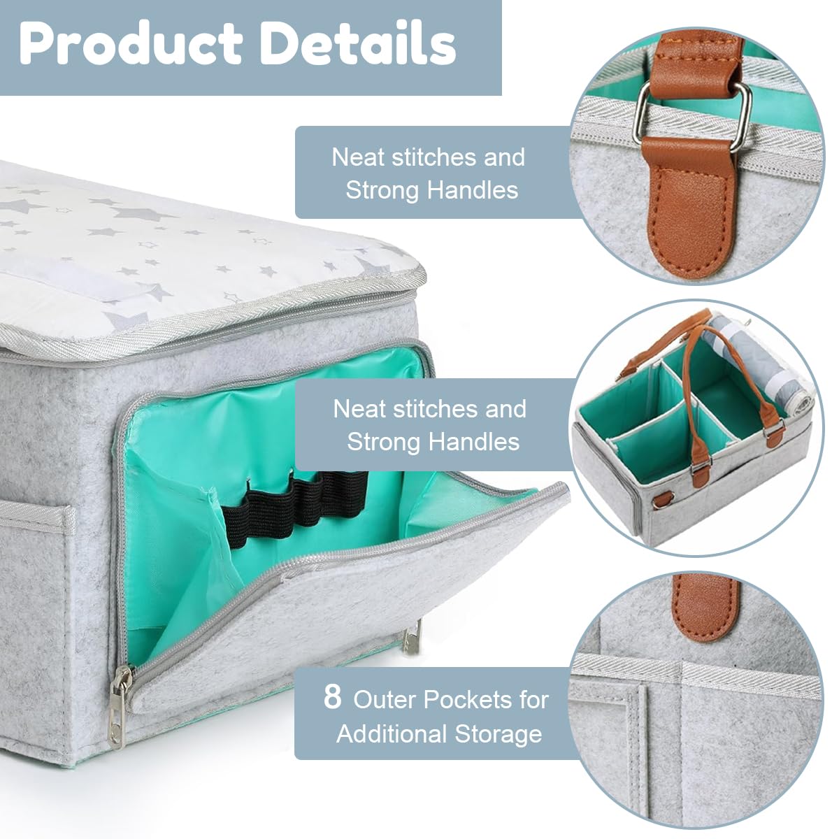 SNOWIE SOFT Baby Diaper Caddy Organizer for Newborn Essentials with 2 Inserts and Felt Design | Portable Grey Storage Basket