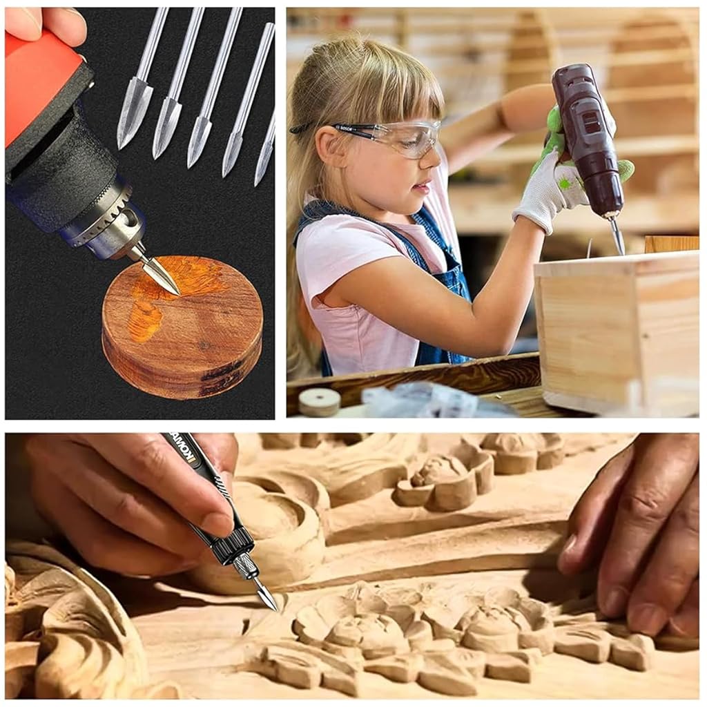 HASTHIP® Wood Carving Tools for Rotary Tool 10PCS HSS Woodworking Engraving Drill Bit Set Crafts Grinding Universal 1/8 Shank For DIY Drilling Micro Sculpture