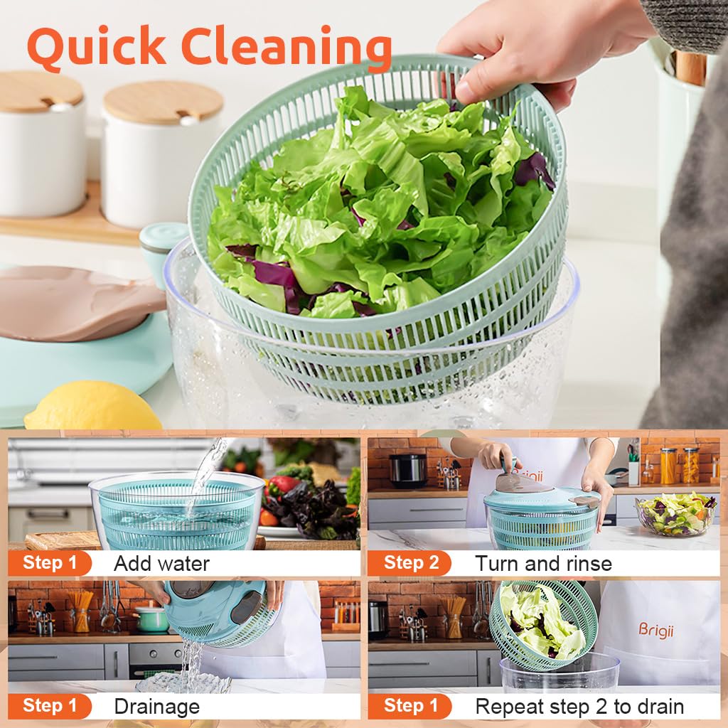Supvox Salad Spinner for Vegetables and Fruits with 4.24 Quart Bowl featuring Dual Drainage Holes