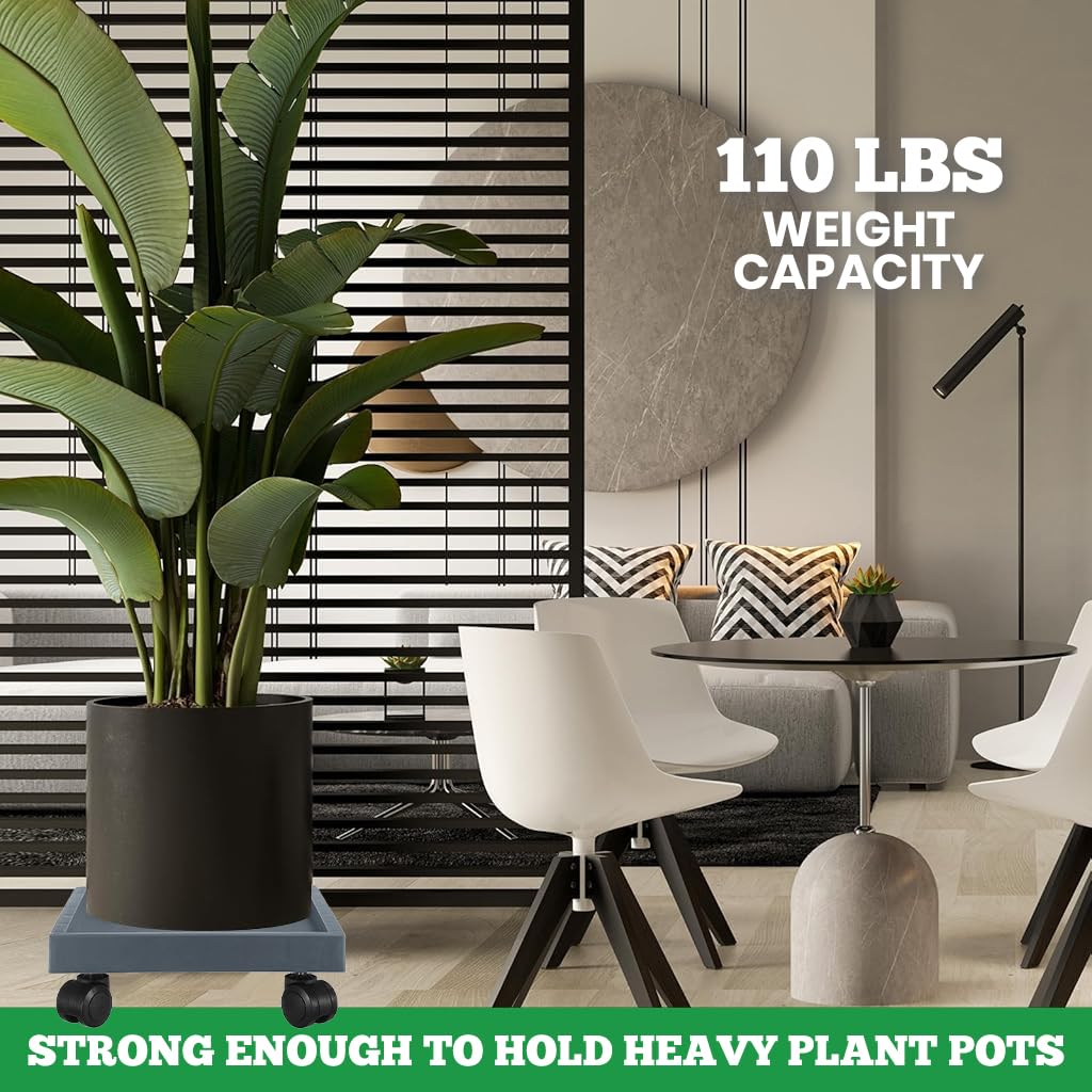 HASTHIP Plant Pot Stand for Indoor and Outdoor Use with 4 Wheels and 30cm Resin Tray | 2Pcs Set