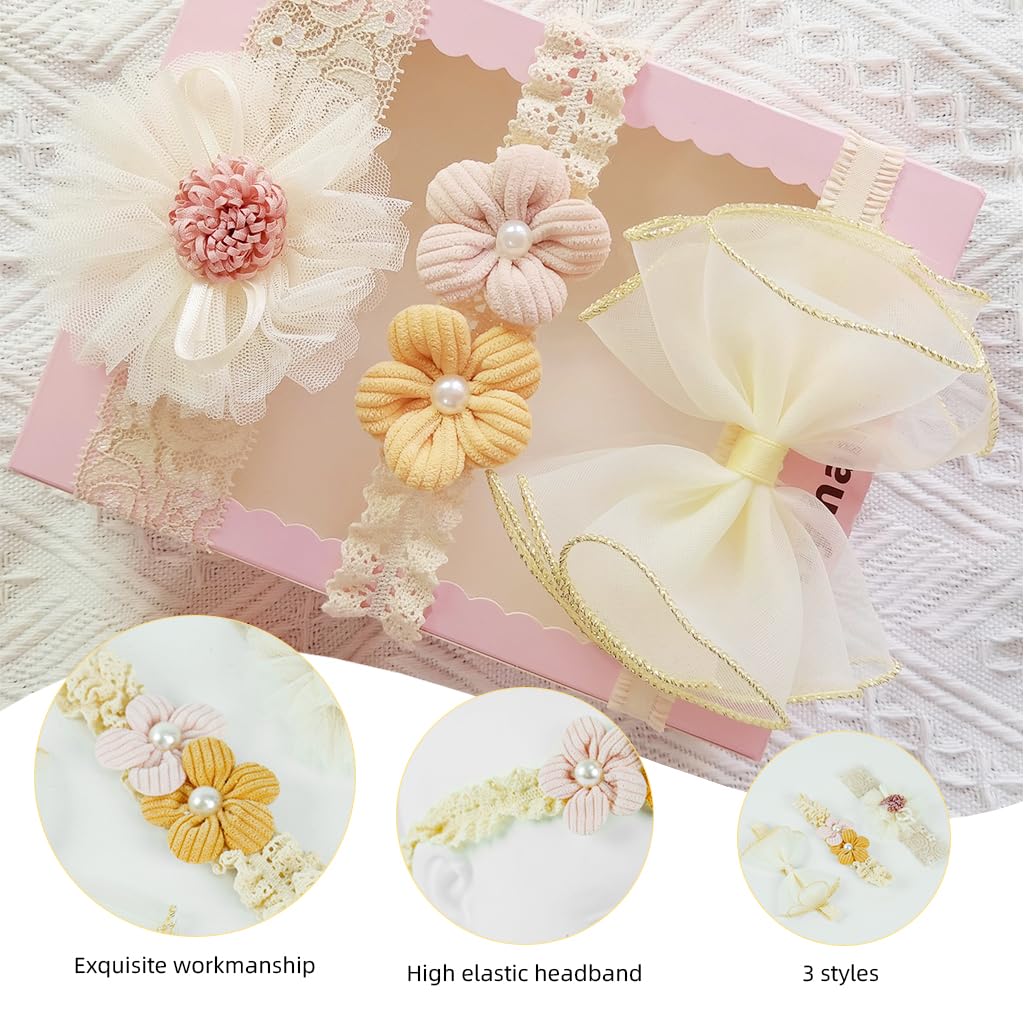 PALAY Bow Hairband Set featuring 6PCS Lace Flower Designs for Newborns and Toddlers Gifts