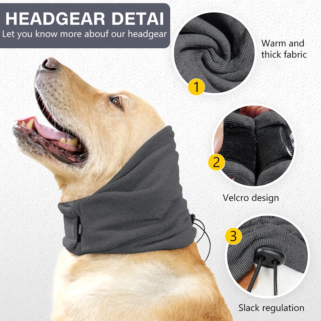 Qpets® Dog Headgear, Dog Hoodie Head Cover, Winter Comforting Warm Wrap Ear Dog Neck Scarf, Post-Surgical Ear Care Soothing Headband Prevent Thunder/Prevent Scare (M)