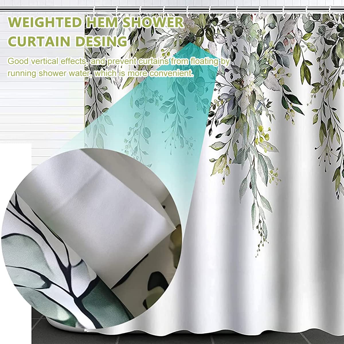 HASTHIP Plant Shower Curtain for Bathroom Decoration with Weighted Hem | 70.8x70.8 in Waterproof Polyester Fabric and Hooks