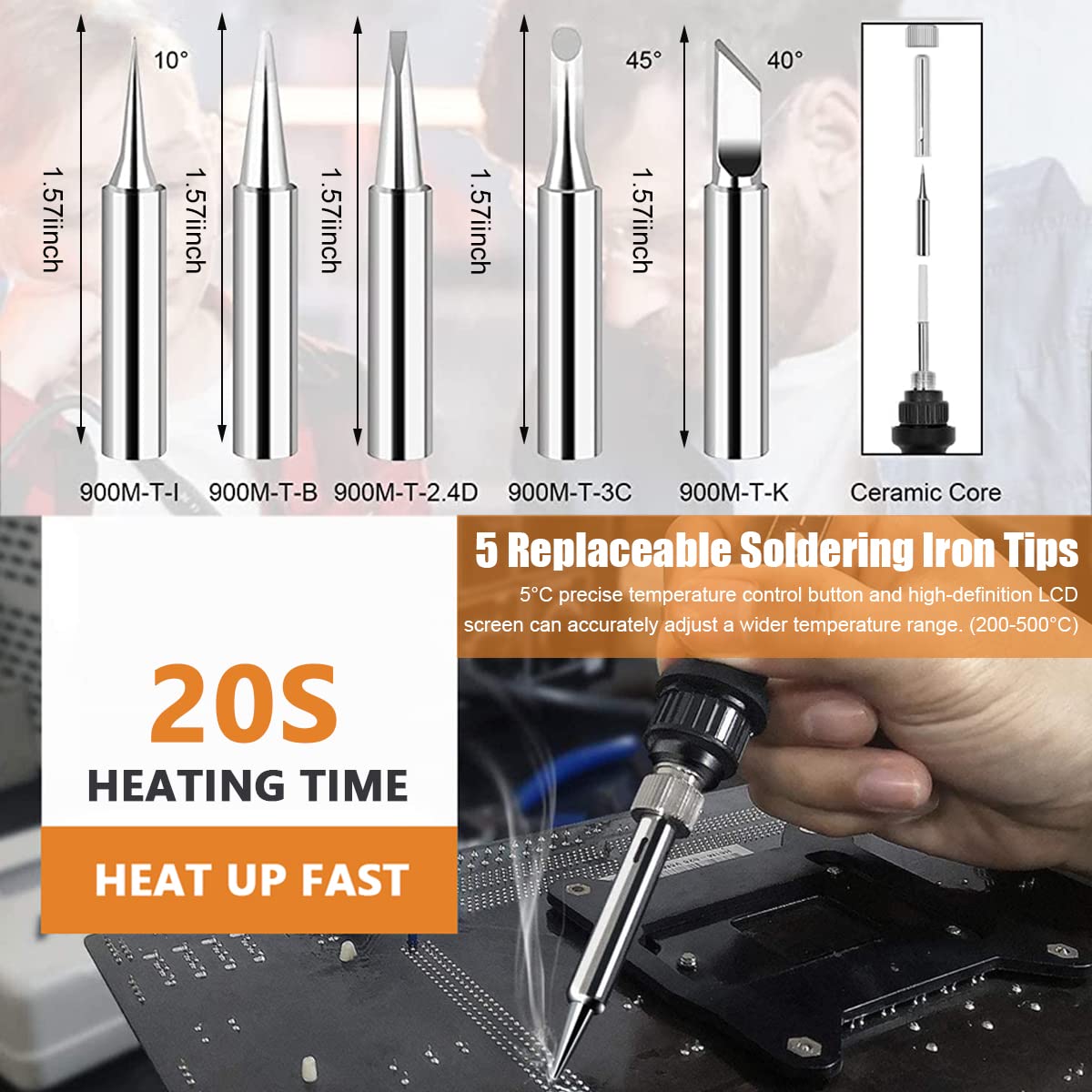 Serplex Temperature Adjustable Soldering Iron Kit With 5 Different Soldering Tips, 80W/220V Soldering Iron With Digital Display Screen, Temperature Range 200-500¡ãC, Fast Heating Solder Iron