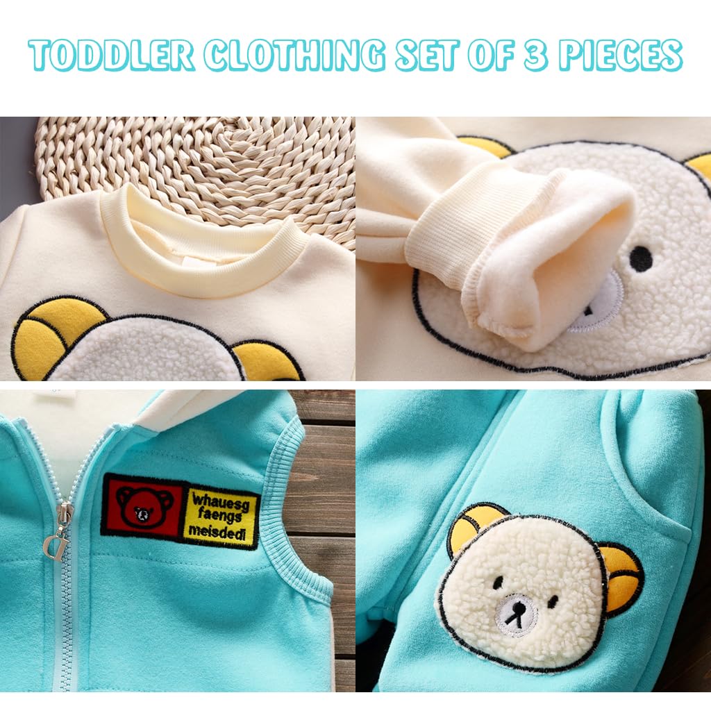 ZIBUYU Kids Winter Clothes Set for Toddlers with Hoodie Jacket and Pants 3 Pieces 100cm | Adorable Cartoon Design for Boys and Girls