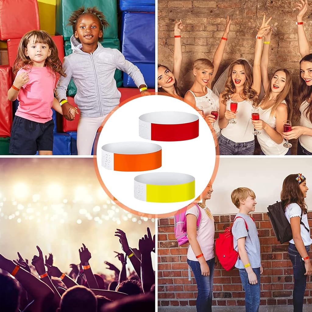 HASTHIP® 600 Pack Paper Wristbands Neon Wrist Bands for Events Variety Neon Wrist Bands Lightweight Concert Wristbands Colored Waterproof Hand Bands for Party(100*Red+100*Orange+100*Yelllow)