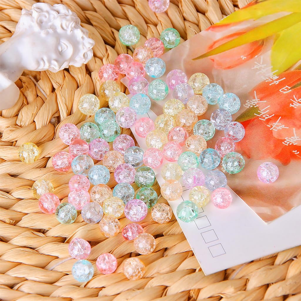 SANNIDHI Crystal Beads for Bracelet Making with 250pcs 8mm Round Acrylic Crackle Design | DIY Jewellery Crafts