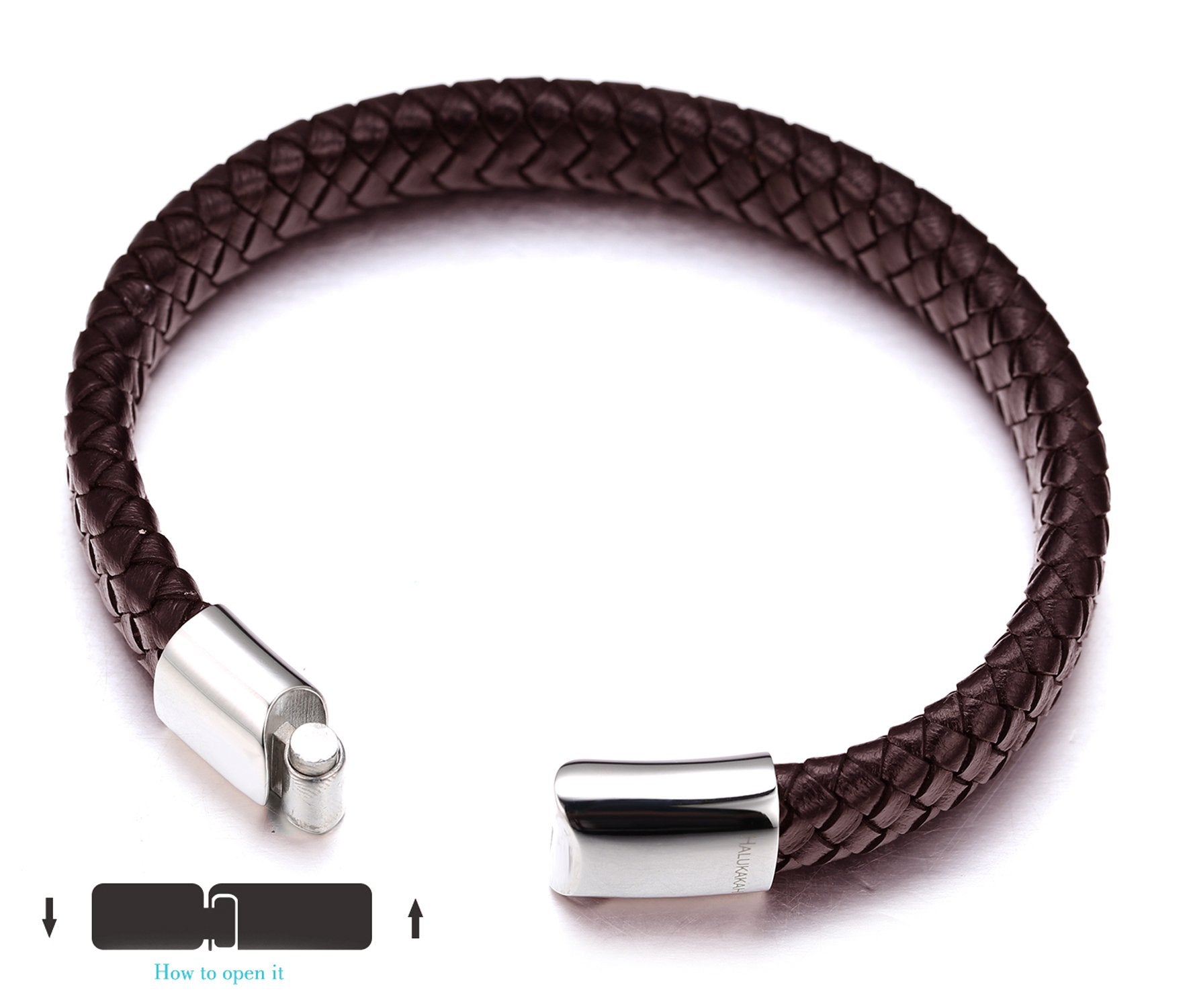 SANNIDHI Leather Bracelet for Men and Women with 8.46 in Braided Hoop Design | Brown