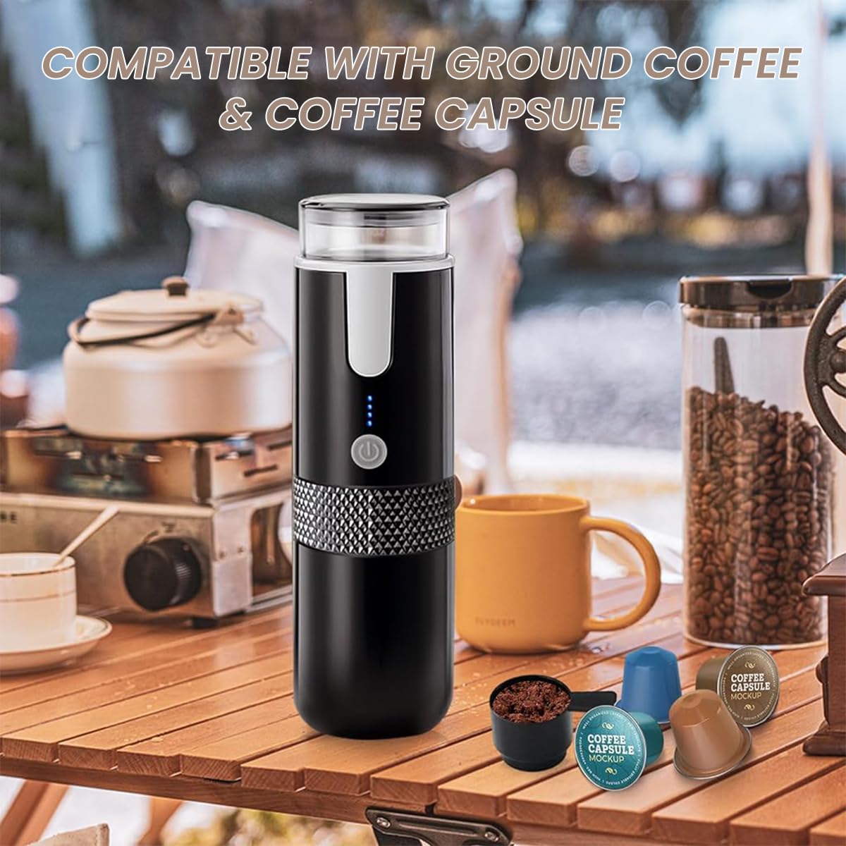 Supvox Travel Espresso Machine for Coffee Lovers with USB Rechargeable Design | Compatible with K Cup Capsules and Ground Coffee