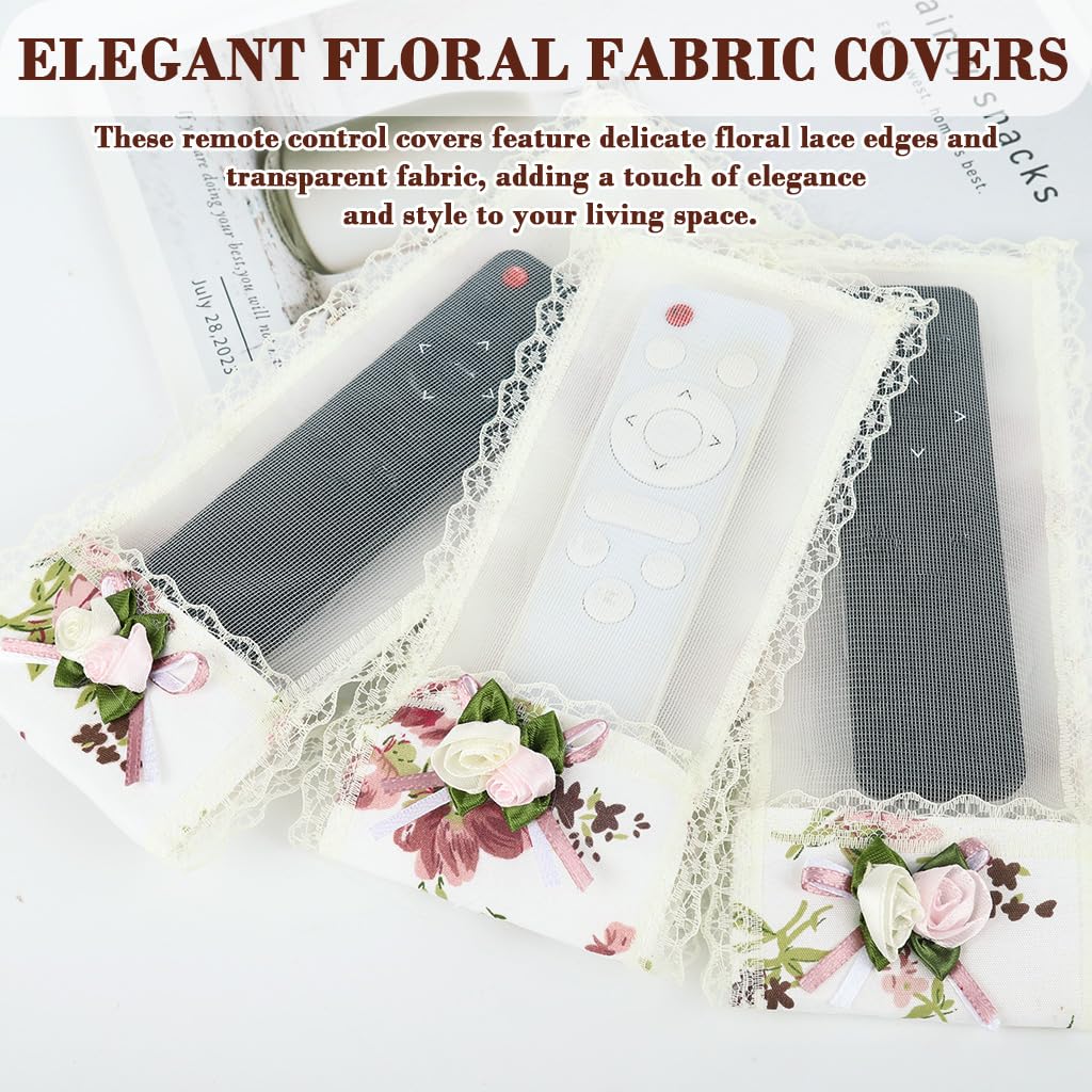 ZORBES Remote Control Cover for TV and AC featuring Floral Lace Fabric | 3PCS Dustproof Sleeves