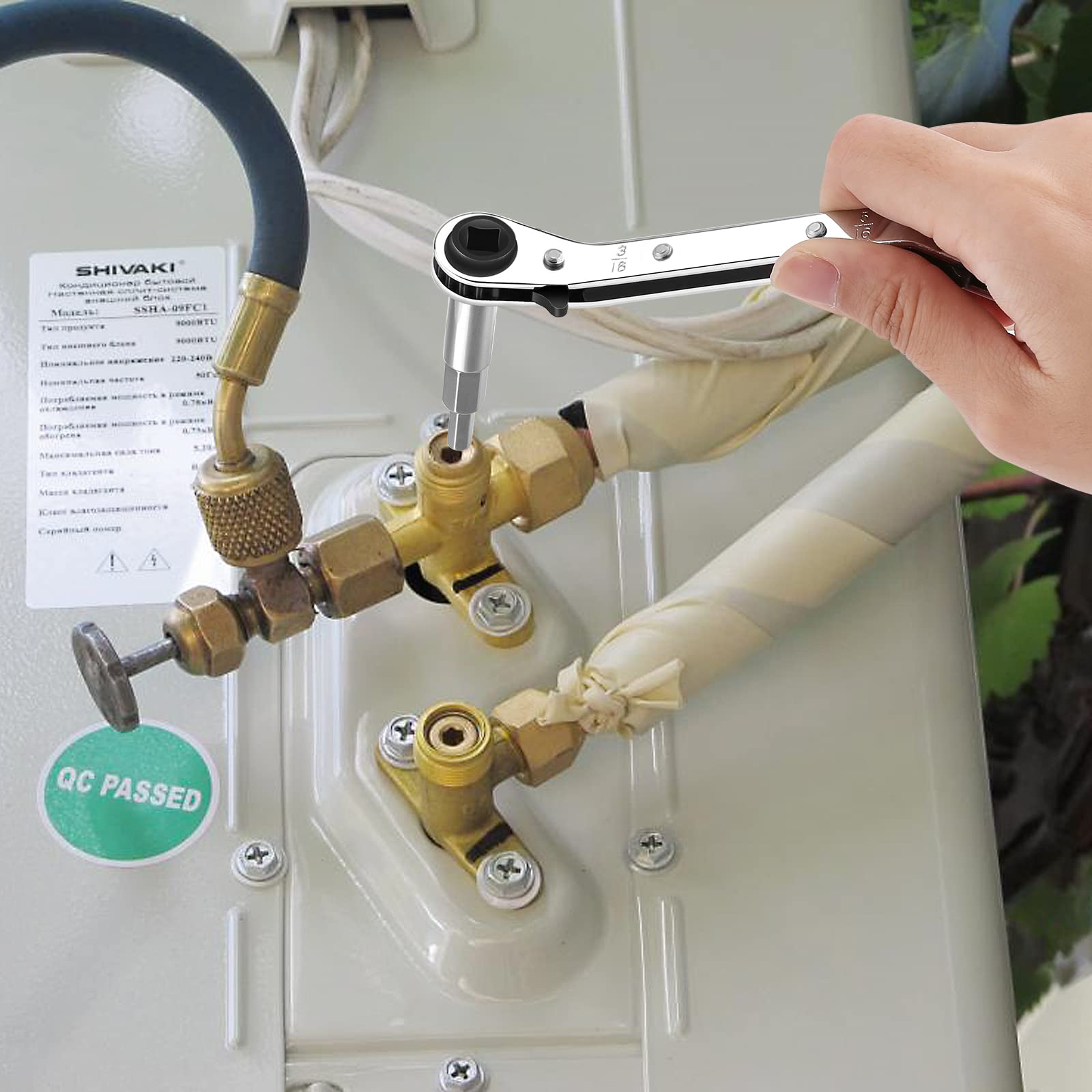 Serplex Air Conditioner Valve Ratchet Wrench for HVAC Service with 2 Hex Bit Adapters | Alloy Steel 3/16 to 3/8 in Set