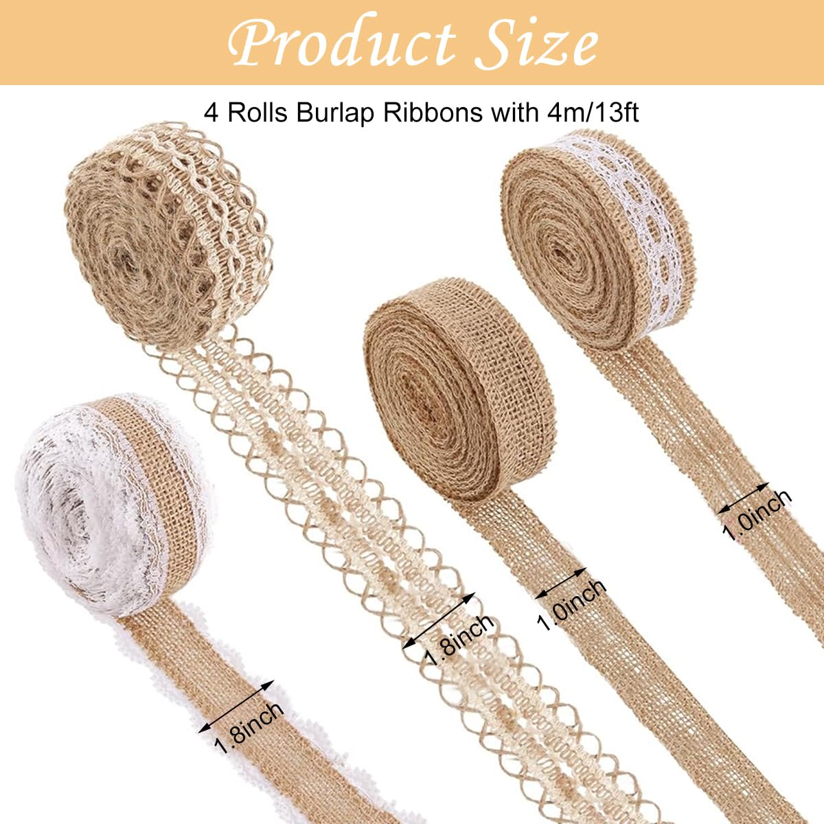 PALAY Jute Rope Burlap Ribbon for Craft and Wedding Decorations featuring 4 Rolls 13.12ft Natural Fabric | Ideal for Gift Wrapping and Event Decor