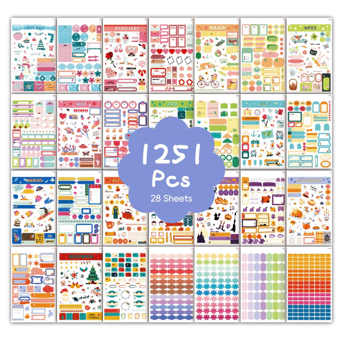 OFIFO Sticker Book for Planners with 28 Sheets and 1250 Stickers | Monthly and Holiday Journal Decor
