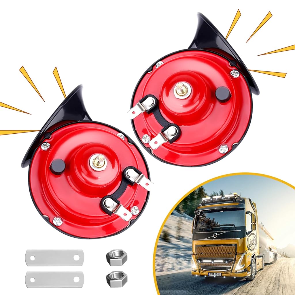STHIRA® 2Pcs 12V  Vehicle Horns with Bracket 300db High Powered Air Horn Super Loud Truck Train Horns Trumpet Horns, with Installation Accessories