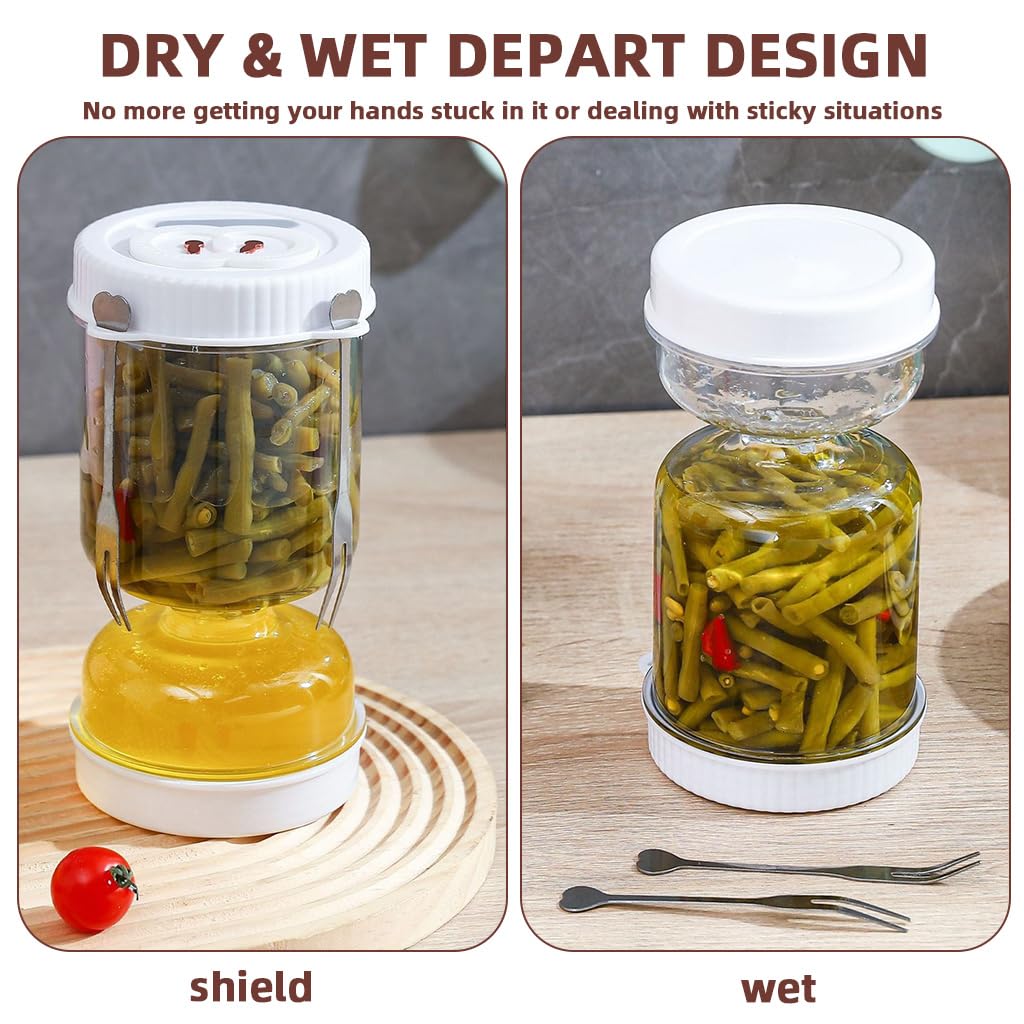 Supvox Pickle Jar for Small Batch Pickling featuring Built In Strainer and Airtight Lid 18x9.5x9.5 cm