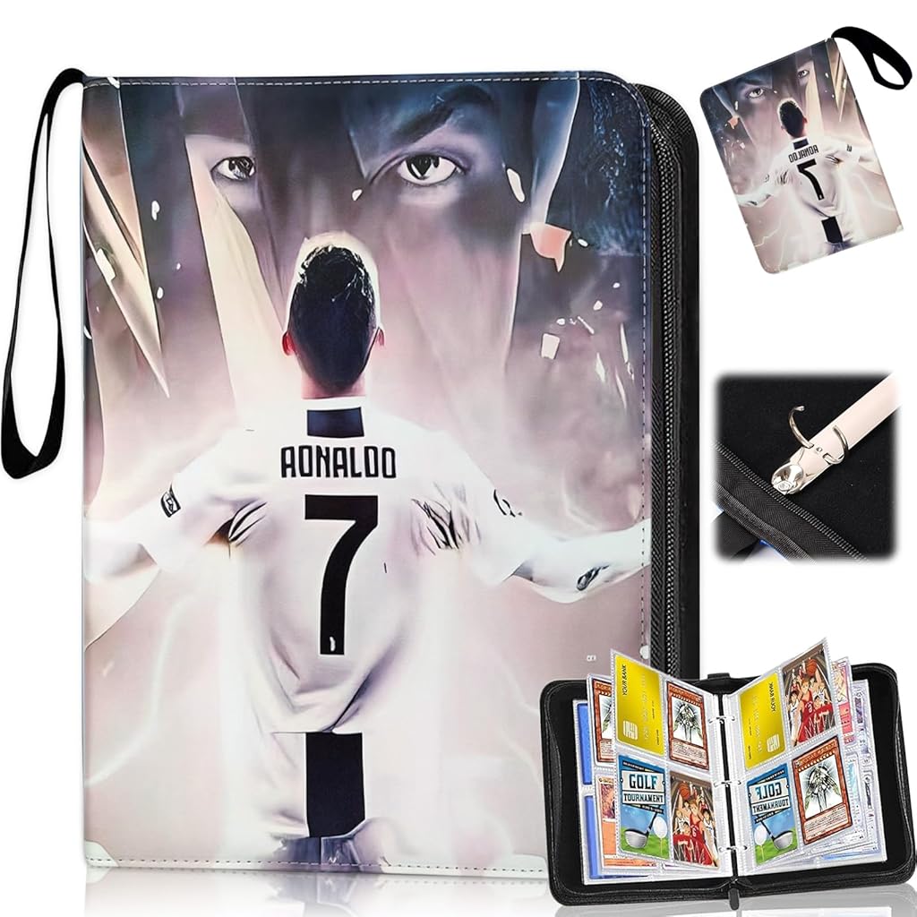 PATPAT® 400 Pockets Soccer Card Binder Autographed Cards Storage Bag Waterproof PU Cover Zipper Card Organzier Holder Multi Purpose Card Organizer Bag for Game Trade Cards, Collectible Cards