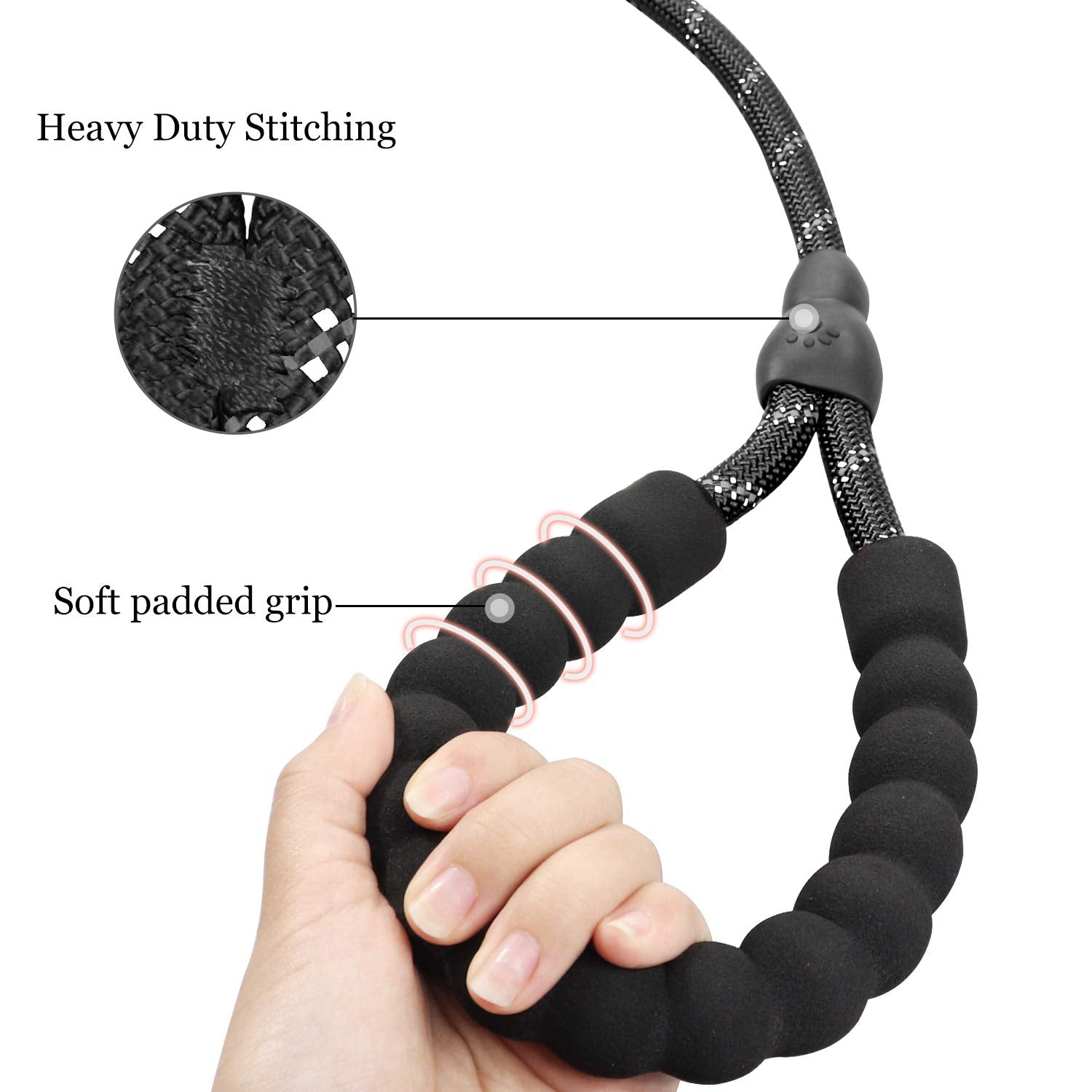 Qpets Dog Leash for Walking and Training featuring Double Lock Buckle 5.58 ft Nylon Rope | Reflective and Padded Handle