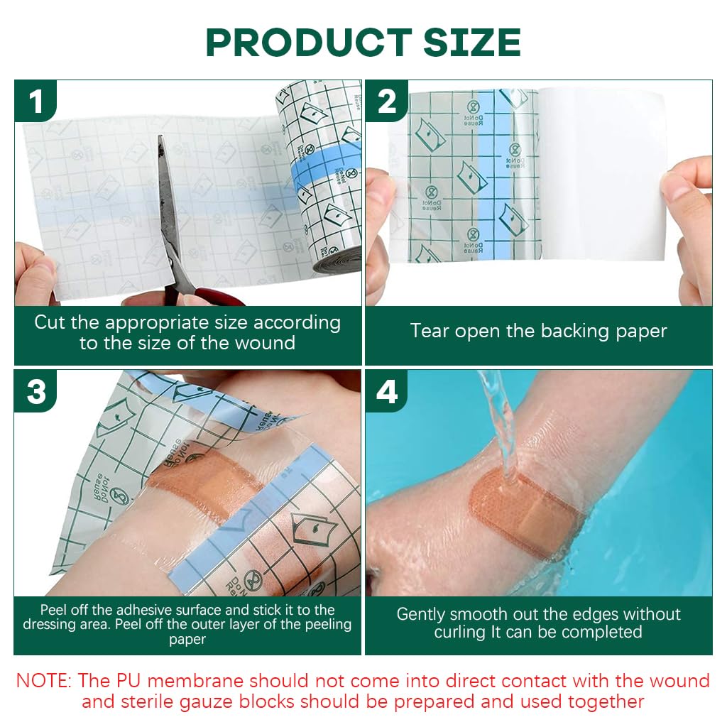HANNEA Transparent Waterproof Sticker for Wound and Tattoo Care featuring 3 Layer Design | 3.15 in x 16.4 ft PU Film