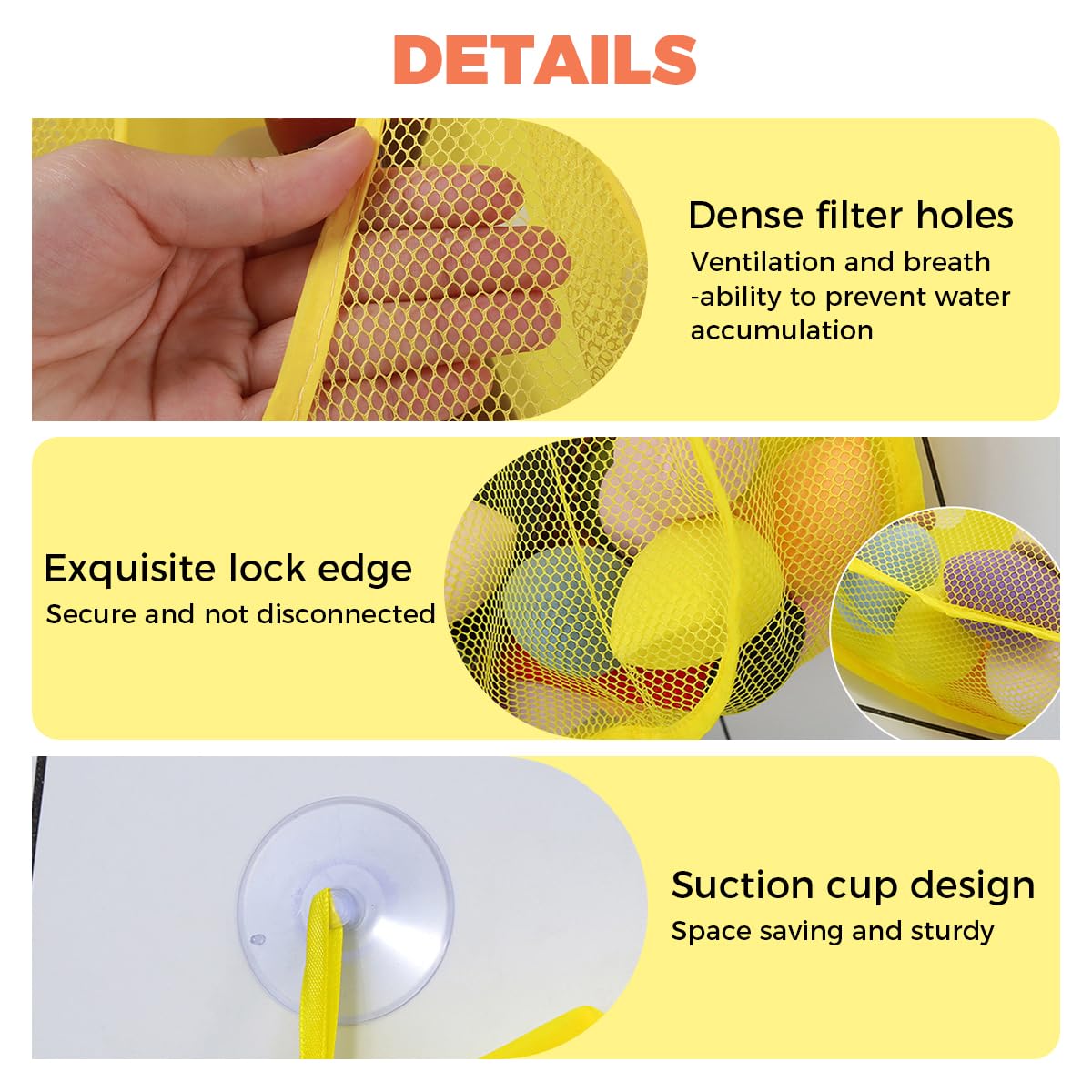 SNOWIE SOFT Bath Toy Storage Organizer for Bathroom with Suction Cups and Quick Dry Mesh | Cartoon Yellow Duck Kids Toy Bag