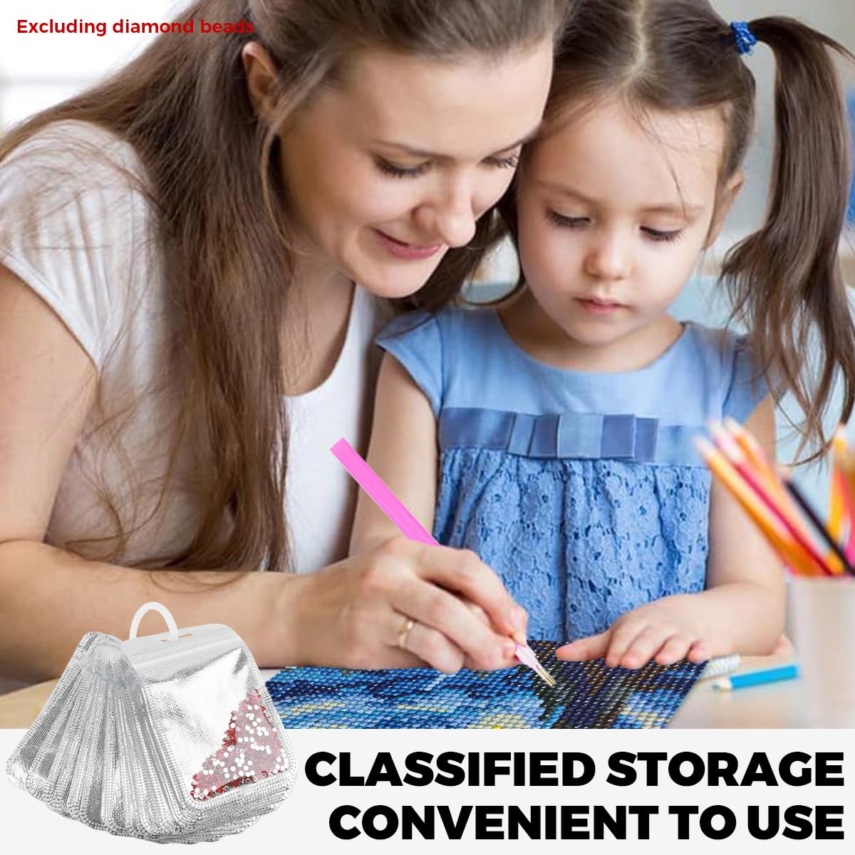 HASTHIP Diamond Pouches for Craft and Jewelry Storage with Ziplock and Clasp Ring | 50 Pcs Clear Non‑Woven Bags