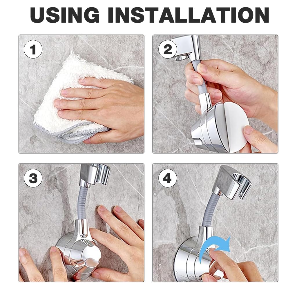 HASTHIP Shower Head Holder with 360° Adjustable Rotation and Self-Adhesive Suction Cup | Universal Wall Mount for Handheld Shower Heads