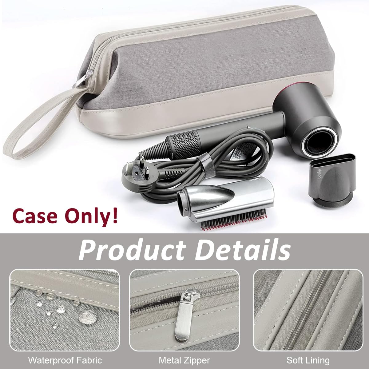 MAYCREATE Airwrap Nylon Travel Case for Dyson and Shark Flexstyle featuring 38x17x14cm storage | compact pouch with handstrap for organized travel