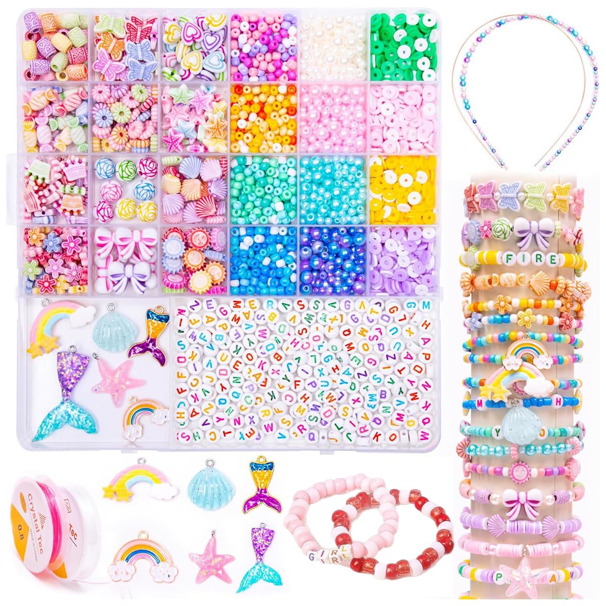 SANNIDHI Bracelet Making Set for Kids with 12 Spacer Bead Styles and Shell Pendants | Creative DIY Jewelry Kit for Girls 7-14 Years