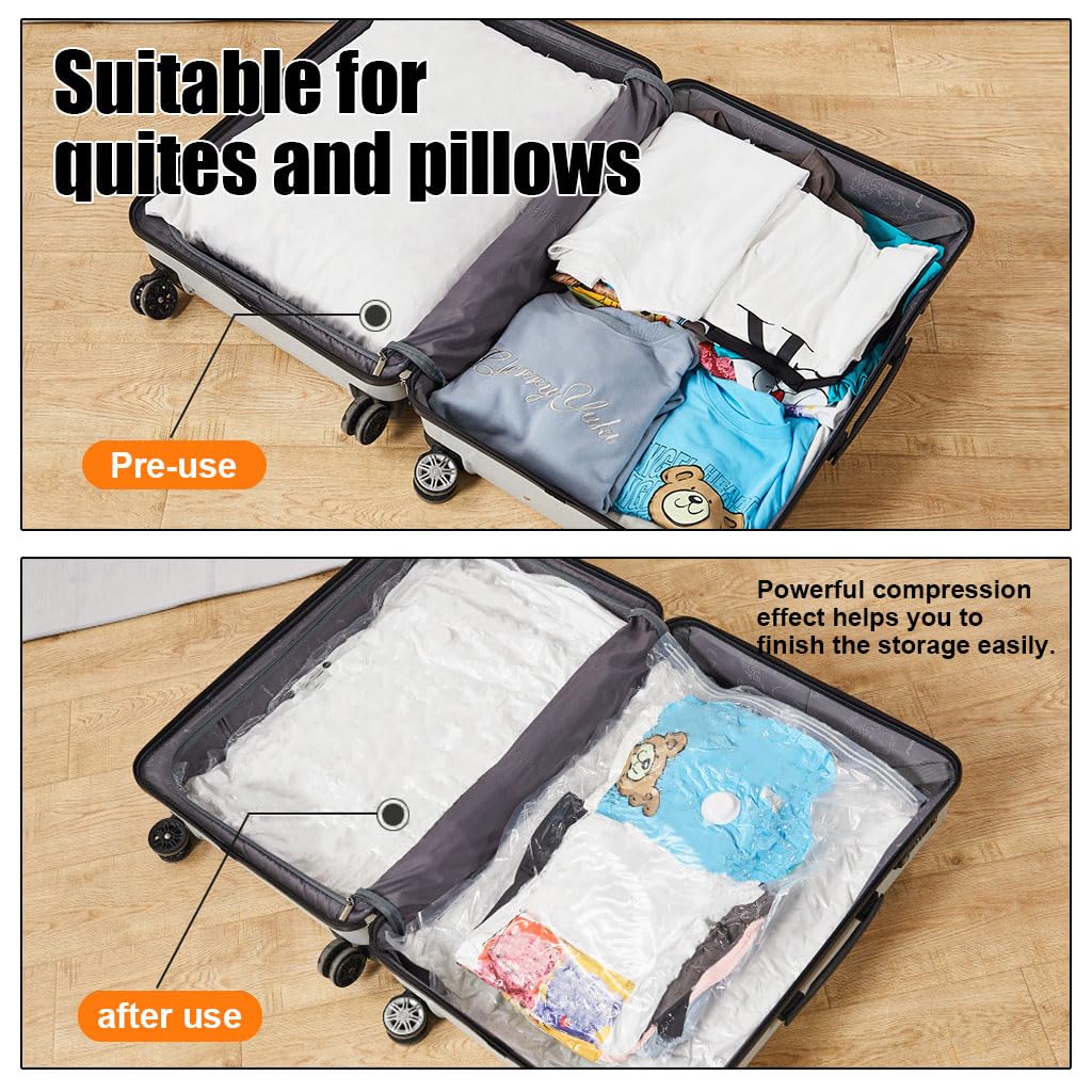 Supvox Vacuum Storage Bags for Clothes with Pump 6pcs including 2L 2M 2S Sizes | Airtight Double Seal PA&PE Bags for Travel and Wardrobe