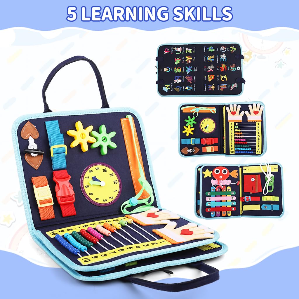 SNOWIE SOFT Busy Board for Toddlers with Zip Up Handbag Design and Felt Pages | Montessori Travel Toy