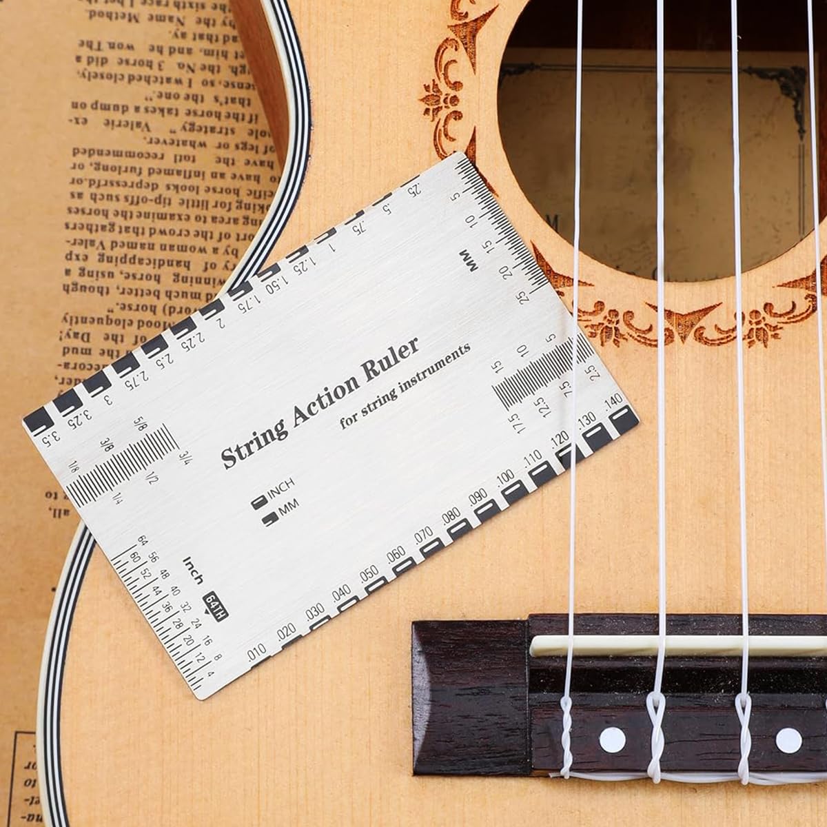 HASTHIP String Action Ruler for Guitar Setup with Etched Precision Scale and Stainless Steel | Compact Portable Gauge for Acoustic Electric and Bass