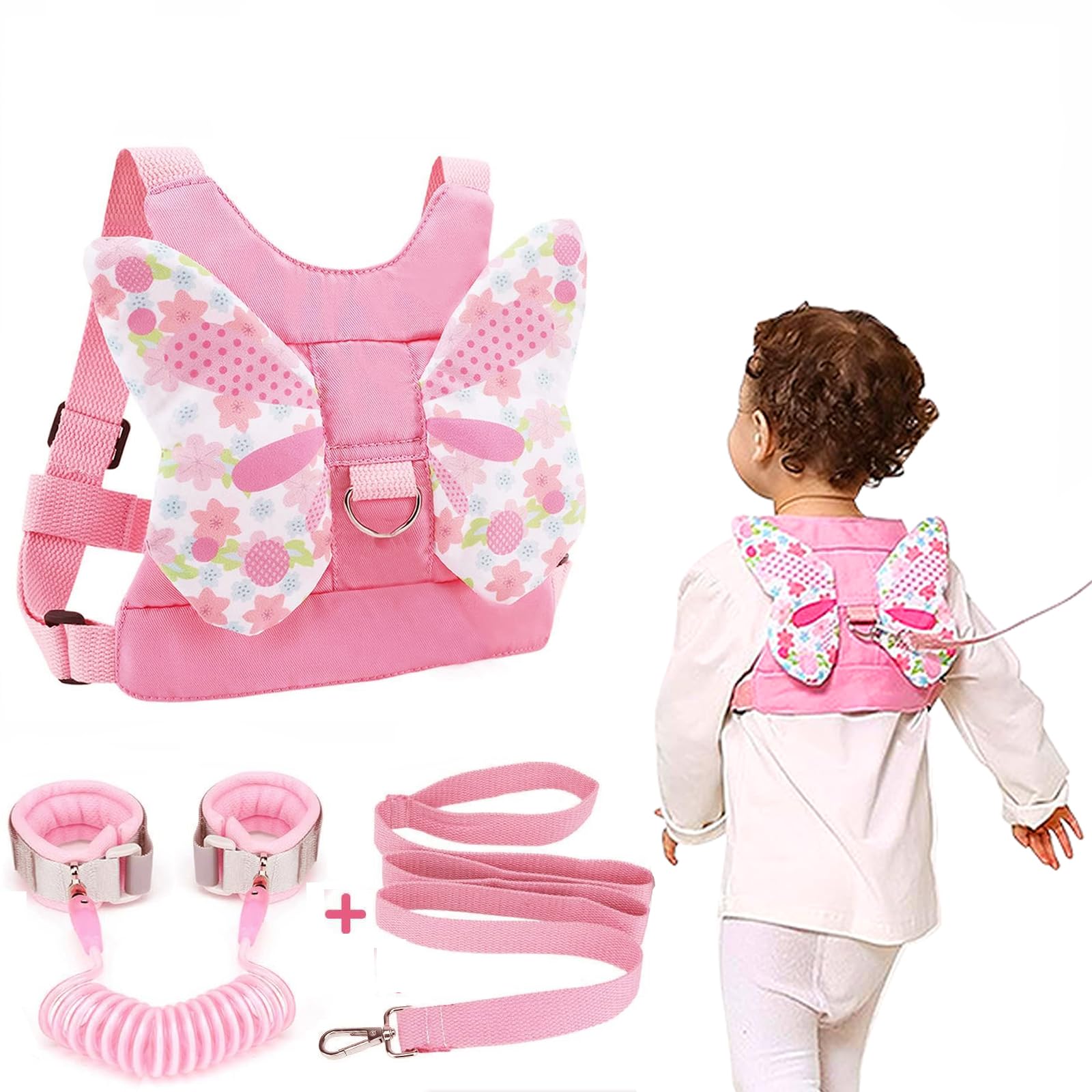 SNOWIE SOFT® 3 in 1 Baby Walking Support Toddlers Walking Harnesses with Strap, Anti Lost Wrist Link, Butterfly Backpack Style Toddler Walking Harnesses Anti Lost Wrist Lick for Toddler 1-3 Years Olds