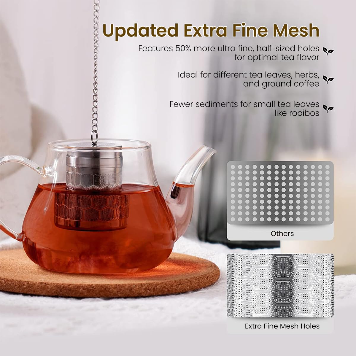 Supvox Tea Infuser for Loose Leaves featuring Fine Mesh Lid and Chain | 2.75 in 304 Stainless Steel