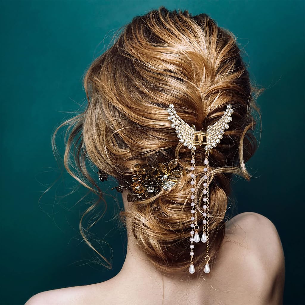 ZIBUYU Butterfly Hair Clips for Women with Rhinestones and Pearl Tassels | Elegant Accessory for Hairstyles and Gifts