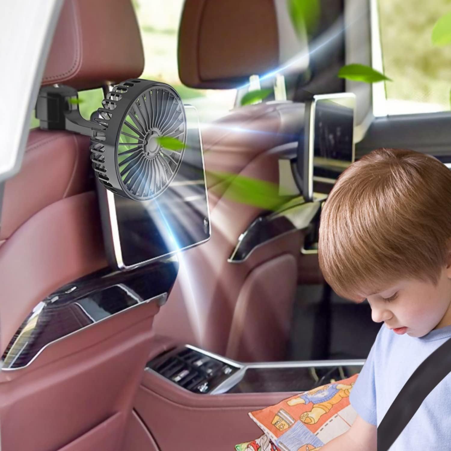HASTHIP® 2 Pcs USB Fan with 3 Speed, Switch Controller, USB fan for Baby, Back Seat Passengers for Car Back Seat, Rotatable USB Fan with USB Cable, Headrest Mounted 5V Mini Fan