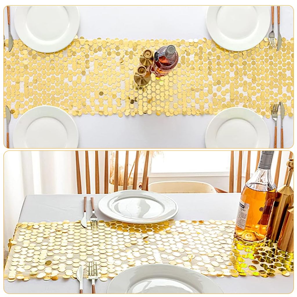 Supvox Gold Sequin Table Runner 12 x 108 in for Weddings and Parties | Polyester Glitter Decor