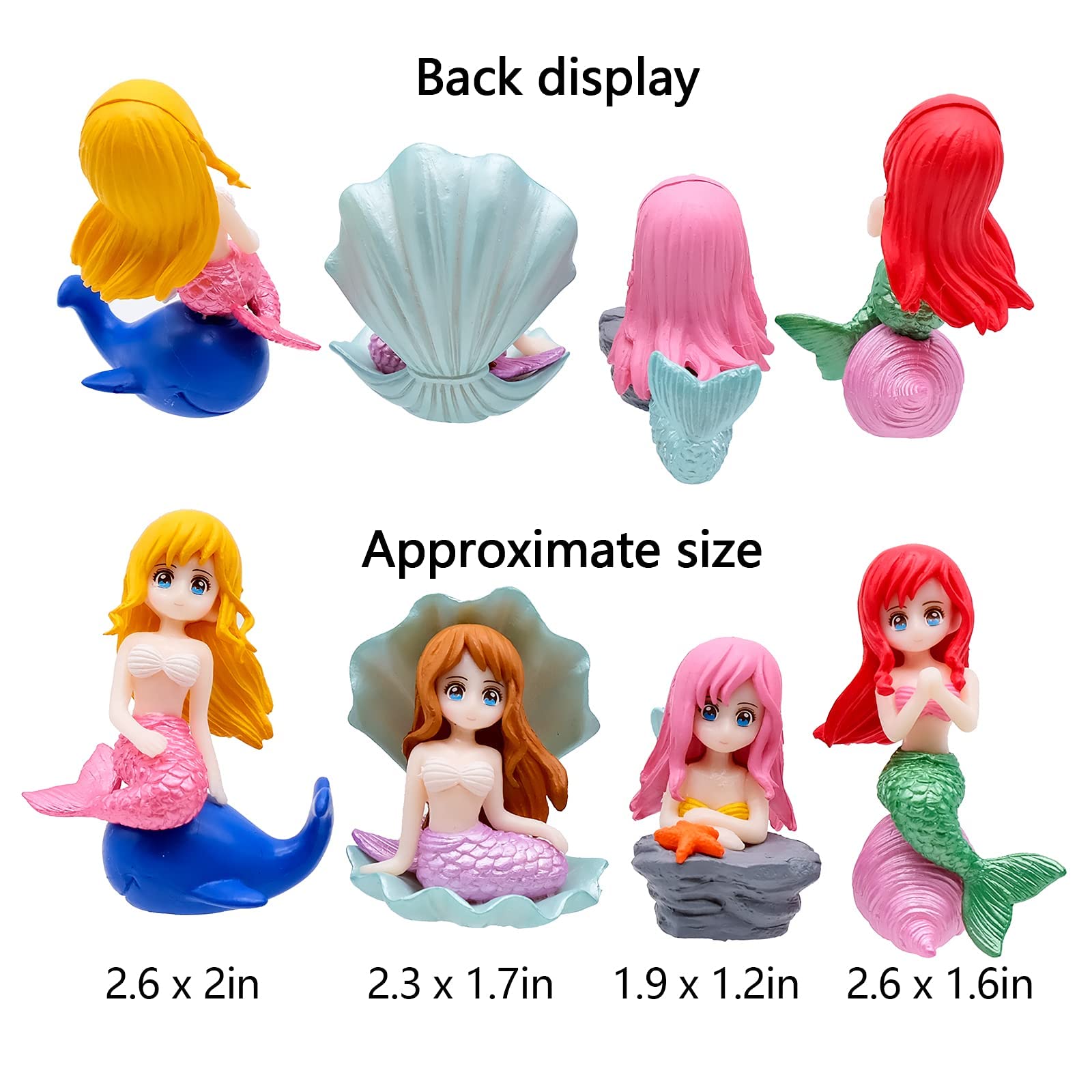 PATPAT Plastic Cake Toppers for Miniature Mermaid Garden featuring 4 Styles and Multi Colour | 2.6x2in Figurines