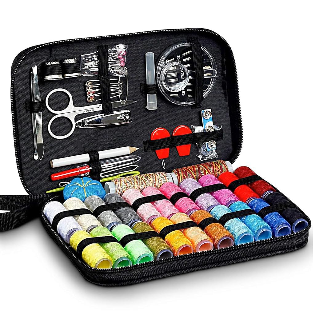 ELEPHANTBOAT Sewing Kit for Travel and Home with 98 pcs Accessories and 24 Thread Spools | Portable Box for Beginners