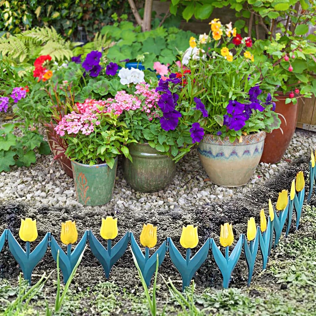 HASTHIP® 10Pcs Tulips Garden Fences Garden Decorative Fences 11.4 Inches Garden Fence Connectable Tulips Garden Fences Decorative Flower Bed Fences Boundary Fences