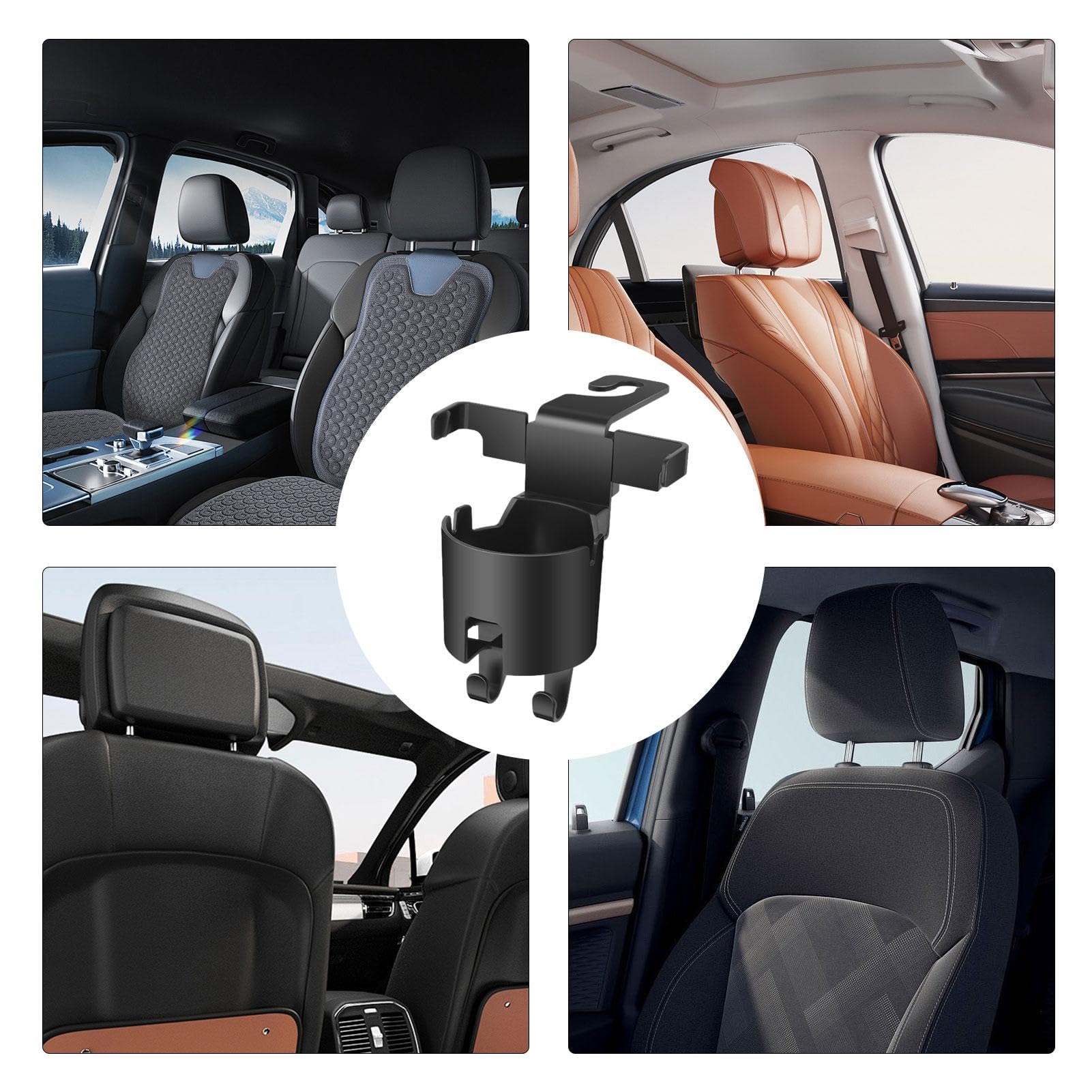 STHIRA Cup Holder for Car Headrest Posts with Dual Hooks and Phone Holder | 3 in 1 Backseat Organizer