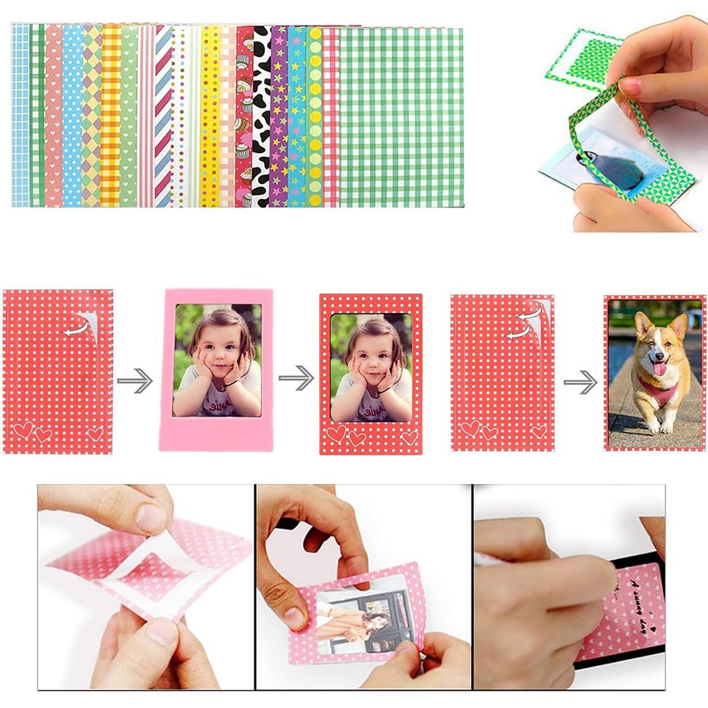ZORBES Instax Photo Decoration Kit with 60 Sticker Frames and 10 Hanging Clips | Desk Frames Set