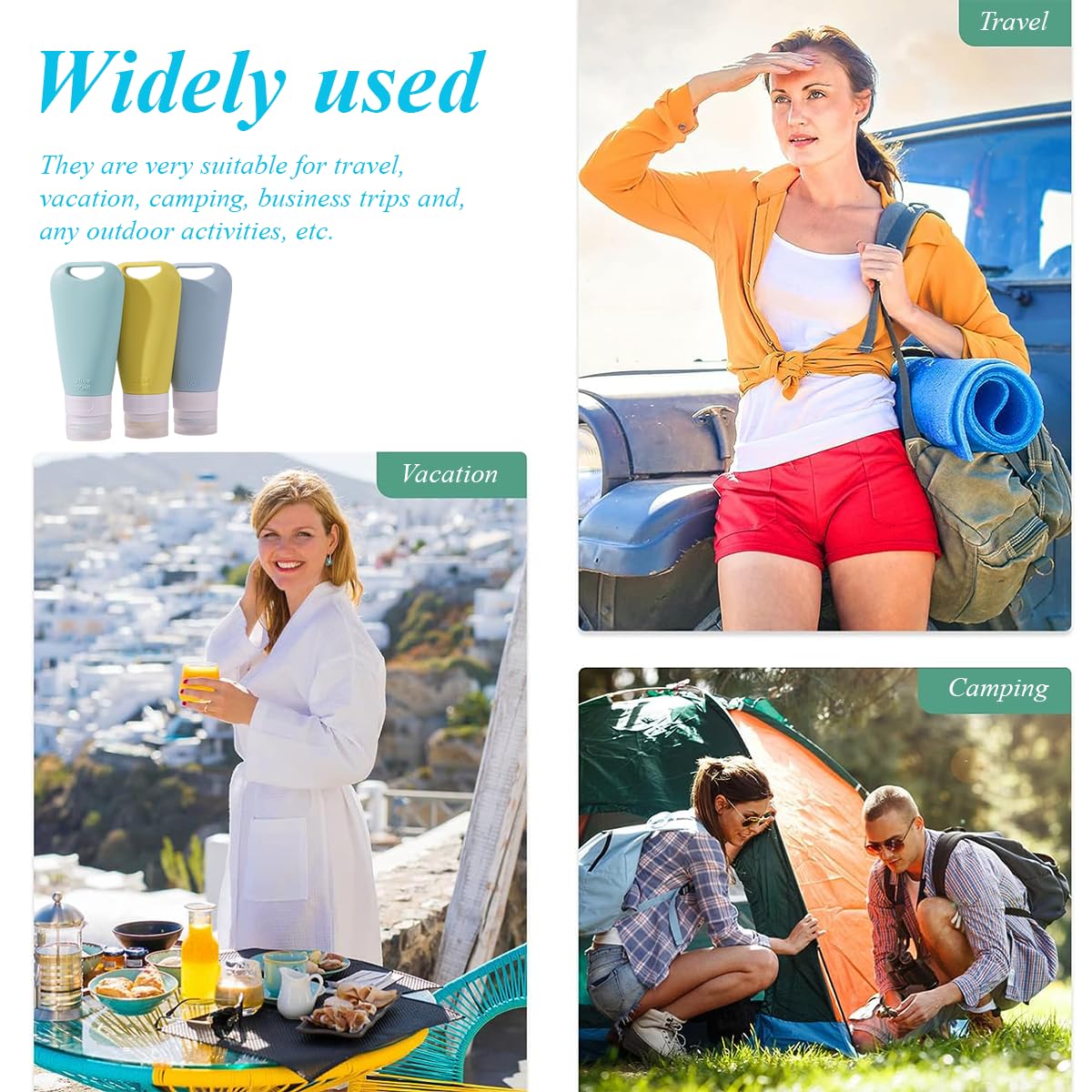 MAYCREATE Travel Bottles for Toiletries with Carabiners featuring 3 Pack 90ml Soft Silicone | Leakproof Refillable Containers