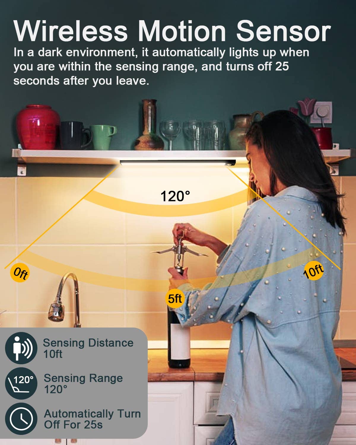 ELEPHANTBOAT Motion Sensor Light for Home with 800mAh Rechargeable Battery and Ultra-Thin 0.9cm Aluminum Body | Warm LED Cabinet and Stair Lighting