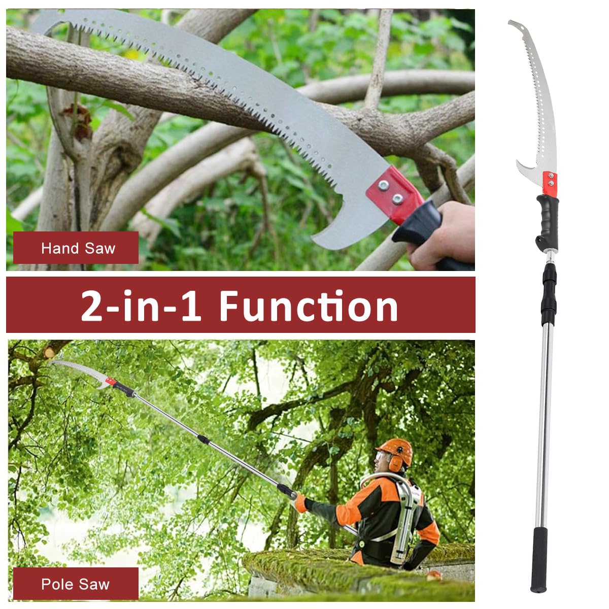 Optifit Telescopic Pruning Saw 9.8 ft for High Branch Cutting with Dual Hook Curved Blade | Stainless Steel Pole