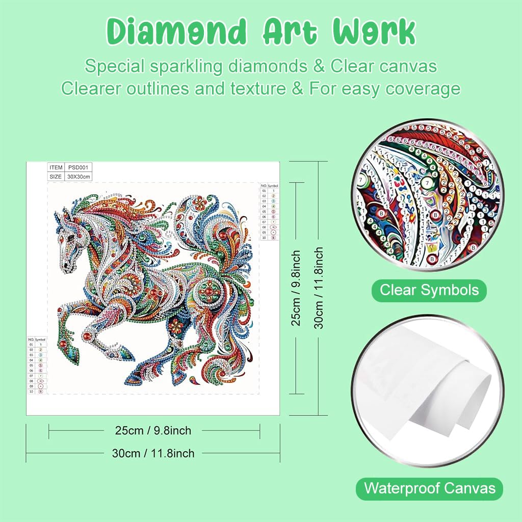 HASTHIP 5D Diamond Painting Kit for DIY Home Decor with Horse Design 12x12 in | 3PCS Set
